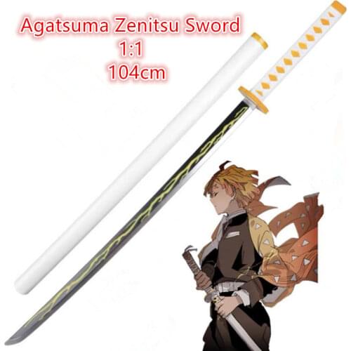 Japan Cosplay Kimetsu no Yaiba Sword Weapon Demon Slayer Agatsuma Zenitsu Sword Anime Ninja Knife PU toy 104cm