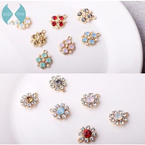 Diy handmade jewelry accessories alloy inlaid protein pearl diamond clover flower earrings pendant