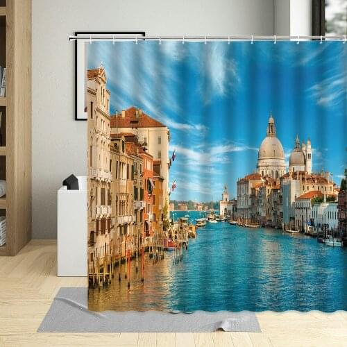 European Shower Curtain Venice Ltaly Water City Grand Canal Print For Home Decor Waterproof Fabric Bathroom Curtains With Hooks