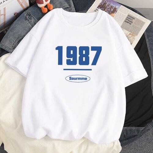 Summer Cotton Women Tees 1987 Pattern Harajuku Anime Kawaii Tshirts Clothing Ulzzang Loose Short Sleeved Oversized T-shirts Tops