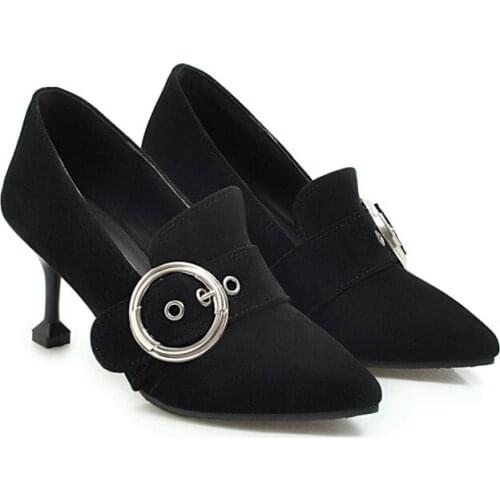 Big Size 9 10 11 12 ladies high heels women shoes woman pumps Tap metal buckle decorative shallow-mouthed single shoe