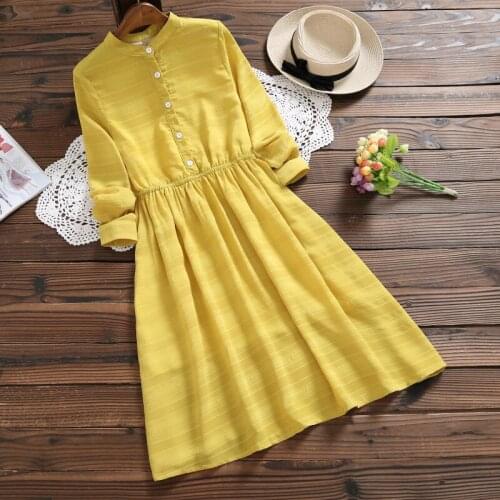 2020 Spring Autumn Solid Dress Women Yellow Vestidos Feminino Long Sleeve Casual Sweet Elegant Dresses m325
