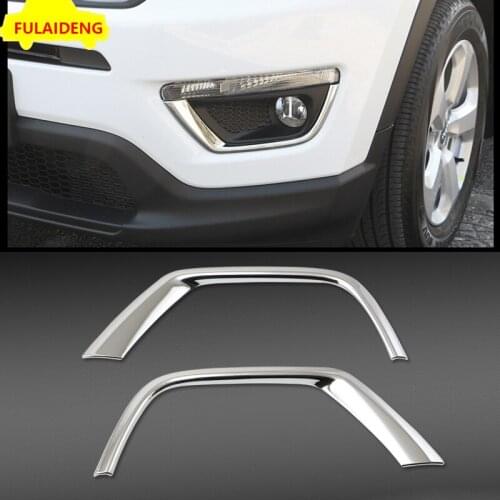 2pcs For Jeep Compass 2017-2020 ABS Chrome Front Tail Fog Light Lamp Hood Frame Lamp Eyelid Cover Trim