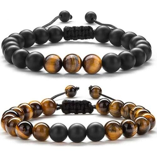 2 Pieces/set of Frosted Black Agate Bead Bracelets Hand-woven Beaded Couple Bracelets Mens Friends Gift Jewelry