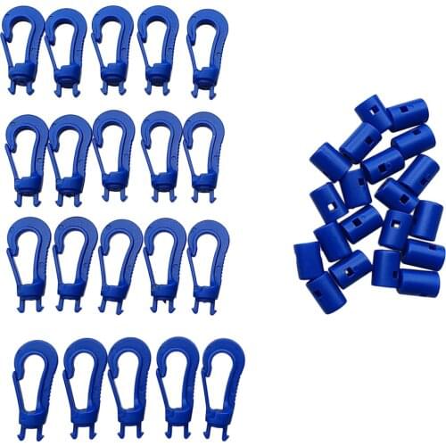 20pcs Plastic Shock Cord End Hooks Blue Bungee Cords Hooks for Kayak Boat, Outdoor Sports Use