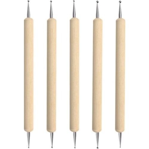 5 / PCS Metal Round Tip Wooden Rod Point Drill Pen Double-Headed Nail Art Dotting Painting Pen DIY Manicure Tools