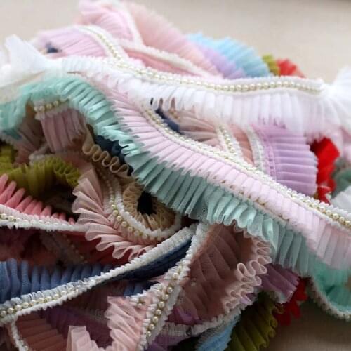 9meters Bead Pearls Ruffle Lace Ribbon Handicrafts Embroidered Chiffon Lace Trim Clothing Decorations DIY Sewing Fabric