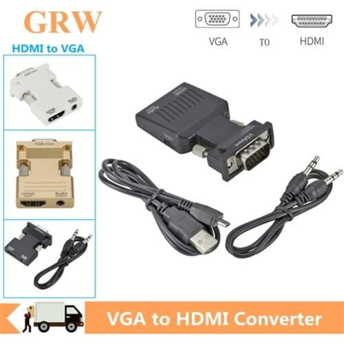 Grwibeou VGA to HDMI Converter Adapter 1080P VGA Adapter For PC Laptop to HDTV Projector Video Audio HDMI-compatible to VGA