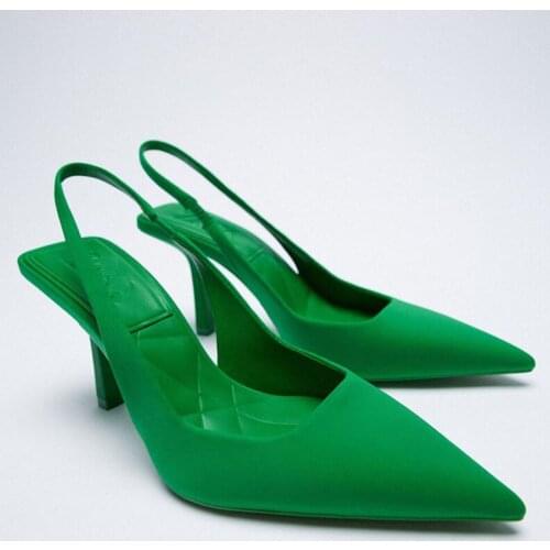 Autumn Women Slingback Sandals Thin Green High Heel Pumps Shoes Ladies Elegant Shallow Pointed Toe Mules Slip On Party Shoes