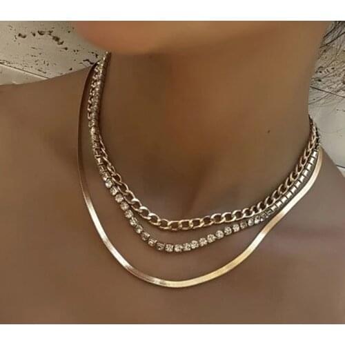 YWZIXLN Boho Multi-layer Charm Bling Crystal Choker Fashion Necklaces Bijoux For Women Elegant Choker Jewelry N0201