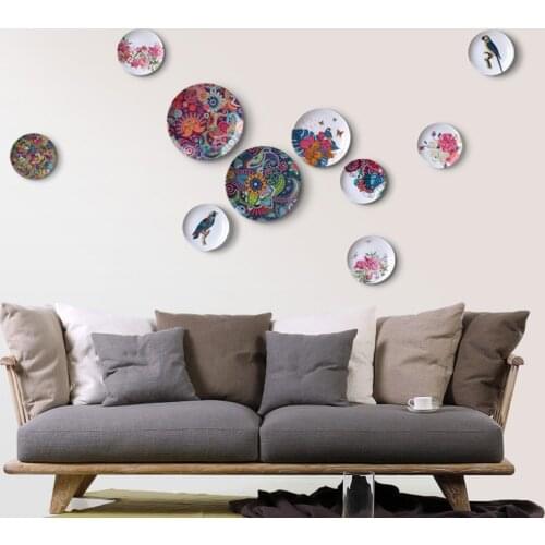 Birds and Flowers Ceramic Decorative Plate Living Room Decoration Sitting Plate Decoration Background Wall Hanging Plate