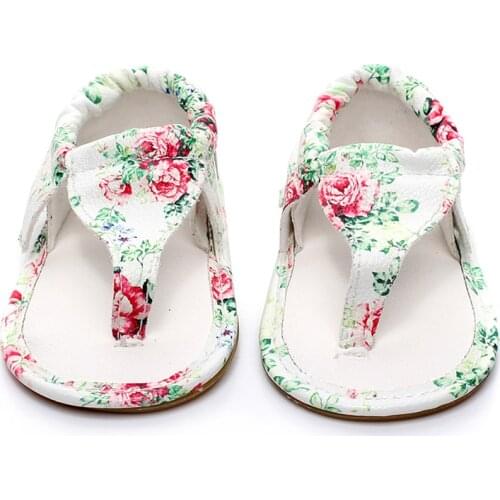 Baby Beach Sandals New Summer Outdoor Shoes Kids Flats PU Leather Childern Shoes Sole Girl Floral Sandals