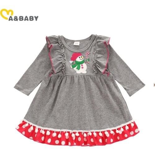 Ma&Baby 1-5Y Christmas Toddler Kid Girls Clothing Cartoon snowman Long Sleeve Ruffles Dresses For Girls Xmas Children Dress