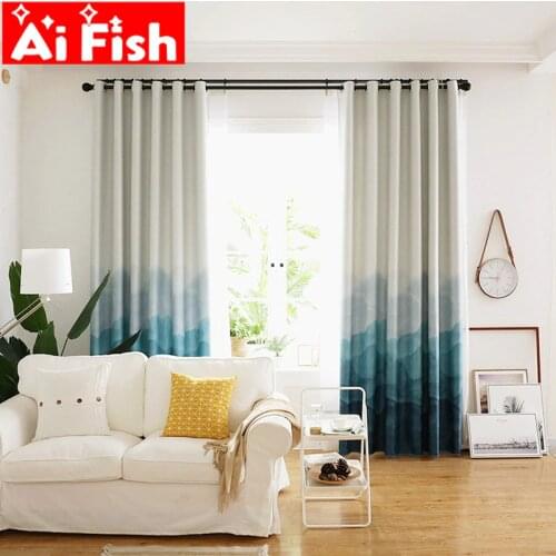 Physical Bedroom Blackout Curtains Modern Minimalist Gradient Blue Mountain Scenic Pattern Curtain For Living room Panel ZH027-5