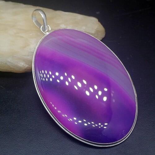 Gemstonefactory Jewelry Big Promotion 925 Silver Purple Botswana Agate Oval Shape Women Ladies Gifts Necklace Pendant 0498