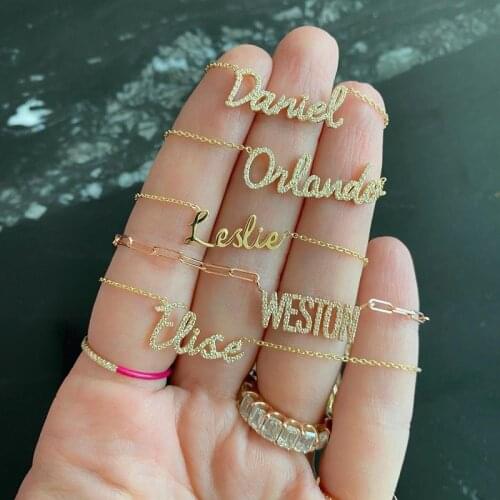 Dainty Crystal Zircon Custom Name Necklaces for Women Personalized Nameplate Jewelry Stainless Steel Necklace Couple Jewelry