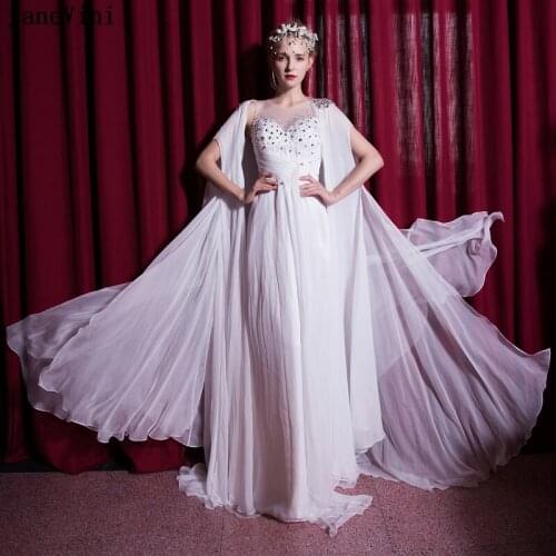 JaneVini Elegant White Chiffon Mother of The Bride Dresses A Line Beading Long Evening Gowns with Detachable Coat Floor Length