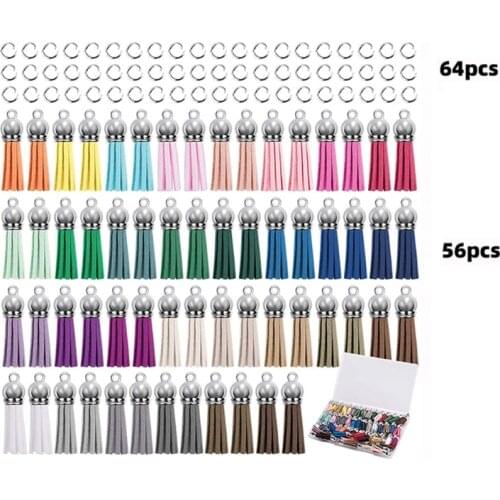K3ND 120 Pieces Key Chain Tassel Kit with 56 Pcs Leather Tassel Charm 64 Pcs Ring Set