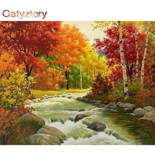 Paintings By Numbers autumn Acrylic Photo Frames landscape Wall Decoration hoom Adult Canvas Art Gatyztory Diy Kit