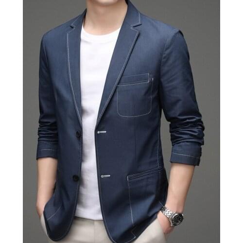 Two Button Classic Notched Collar Jacket Men For Business Autumn Mens Suit Jackets And Coats Brand High Quality Blue Black 2021
