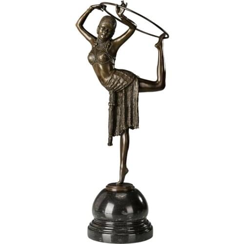 Ring Modern Dance Sculpture Bronze Vintage Art Girl Dancing Statue Figurine Gold, Brown, Green for Decoration 51CM/20Inch Large