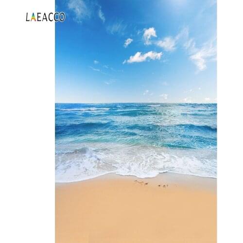 Laeacco Summer Blue Sky Sea Beach Waves Scenic Photography Backgrounds Vinyl Customized Photographic Backdrops For Photo Studio
