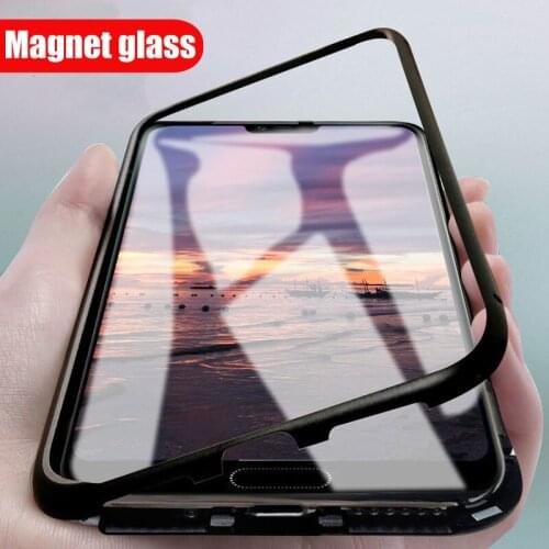 Magnetic Adsorption Flip Case for Huawei Nova 4 V20 View 10 Phone Case Metal Bumper Glass Cover for Huawei Y9 2019 P20 Pro Cases