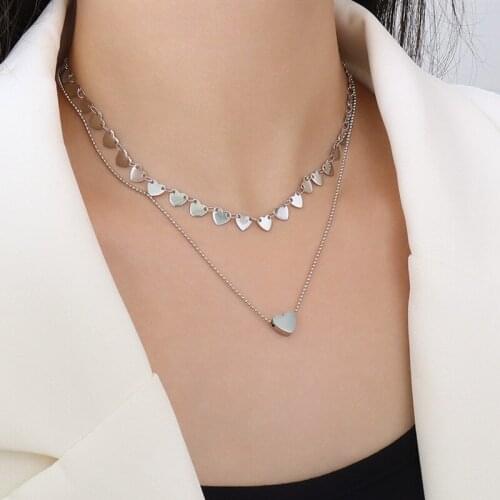 Trendy Gold Plated Stainless Steel Multi-layer Love Chain Necklaces For Women Accessories, Cute Heart Choker Necklace Jewelry