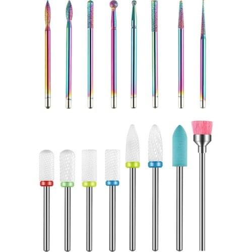 27RC 16Pcs Nail Drill Bits Set 3/32 Inch Nail Art Grinding Heads Cuticle Remover Bits
