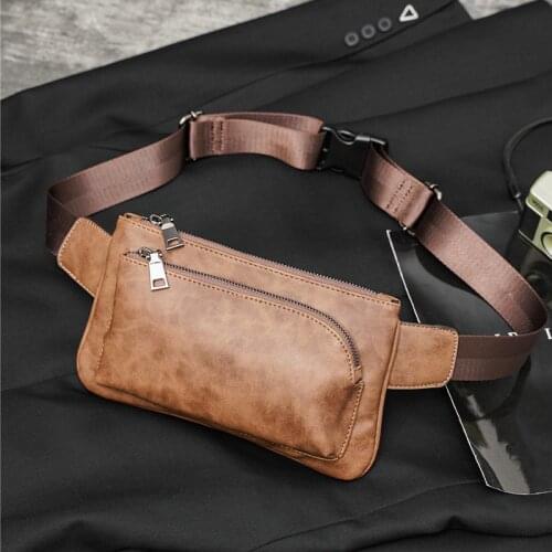 Nubuck Leather Chest Waist Bag for Men Fanny Pack Fashion Shoulder Crossbody Bag Mens Chest Purses Travel Outdoor Phone Holder
