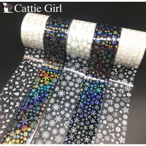 1roll 100m Christmas Nail Foils Transfer Paper Holographic Nails Design Nail Art Stickers Xmas Laser Nails Tattoo DIY Decals
