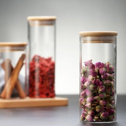 New Glass Jar With Bamboo Lid Sealed Canister Food Storage Bottles Container Storage Snacks Storage Bottles Candy Storage Jars