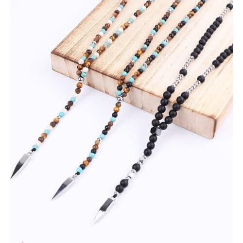 New Men Necklace Natural Stone Beads Tiger Eye Matte Onyx 316L Stainless Steel Cute Pendant Necklace Jewelry Gift Men