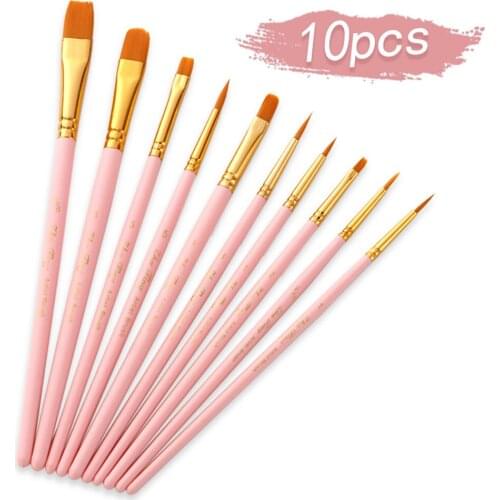 Hot 10Pcs/set Nylon Artist Paint Brush Professional Watercolor Acrylic Wooden Handle Painting Brushes Oil Watercolor Art Supplie