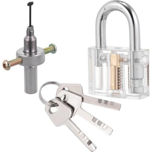 1 Set Transparent Visible Pick Cutaway Mini Practice Padlock Lock with 3 Keys