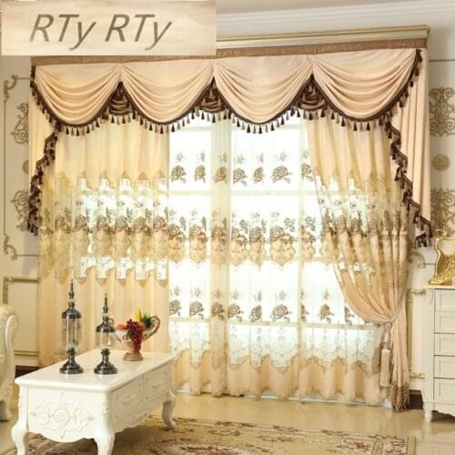 Luxury Classic Embroidered Coffee/Beige Curtains for Living Room European Chenille Curtains Luxury Curtains for Bedroom