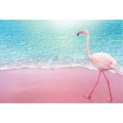 Flamingo by the Sea Backdrop Pink and Blue Photography Background Celebration Photo Booth Studio Decor