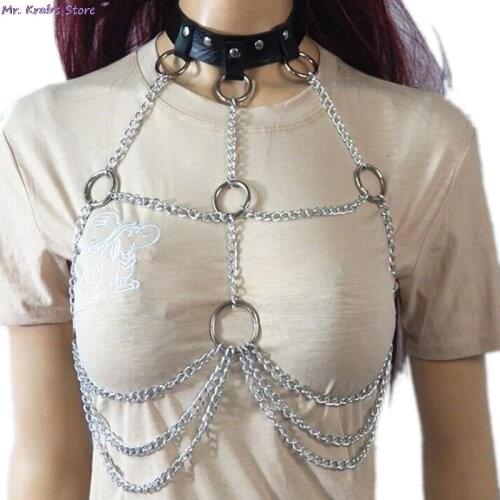 Sexy Body Chain Bra Goth Punk Rock Leather Belt Chain Club Festival Fashion Jewelry Outifit Party Accessoriess