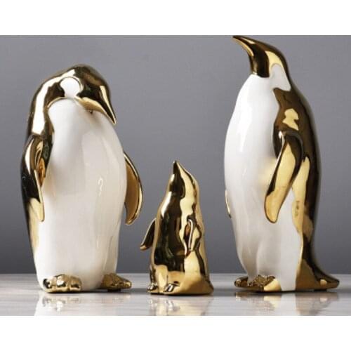 New Nordic Style Gold Ceramic Penguin Craft Sculpture Creative Decorative Animal Statue For Living Room Desk Gifts home decore