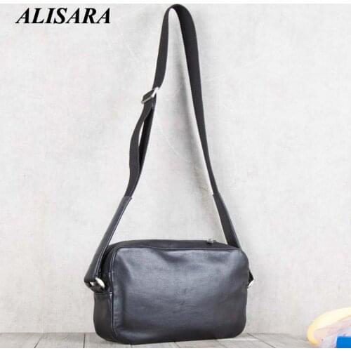 Alisara Men Messenger Phone Bag Men Genuine Cow Leather Luxury Male Casual Travel Shoulder Crossbody Handbag Business New