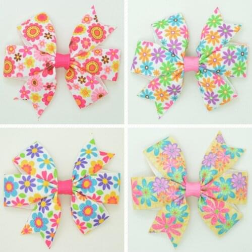 SUPWRF 3.1'' Flowers kids hair accessories hair bow With Clip hair Printed Ribbon headwear wholesale 20 PCS T0929