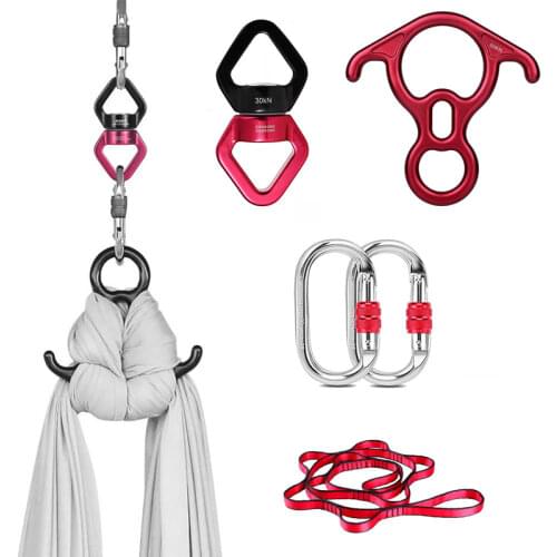 1 Set Heavy Duty Flying Aerial Yoga Hammock Accessories (2* Carabiners+1*Ring Descender+1*Gimbal Swivel+1*Daisy Chain)