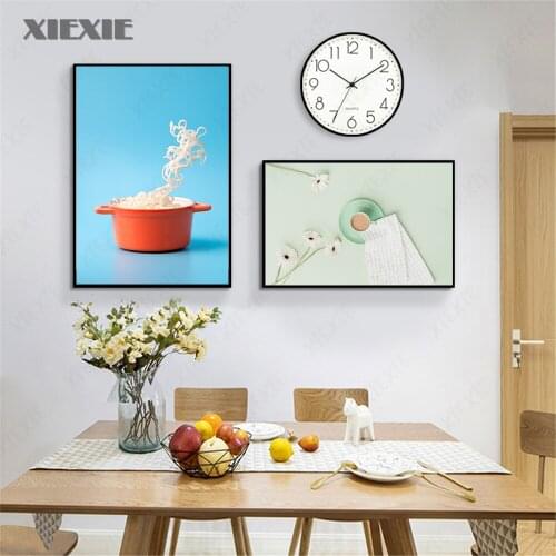 Fresh Korea Style Painting Print Canvas Nordic Lianas Flower Coffee Noodles Poster Wall Art Picture Dining Room Kitchen Decor