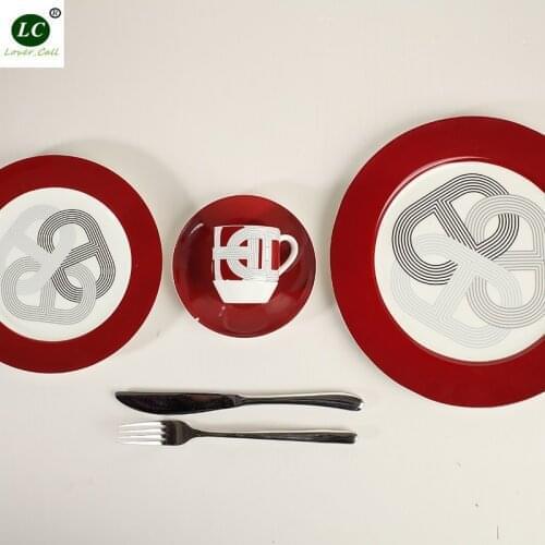 Bone China Dinner Dishes Plates Tableware 4pcs set (2pcs serving dish, 1cup with a small tray) Fashion design Plate