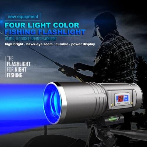 Ultra Bright Eagle Eye Zoom LED Light for Fish 18650 Waterproof Blue White Yellow Purple Flashlight Torch Digital Power Display