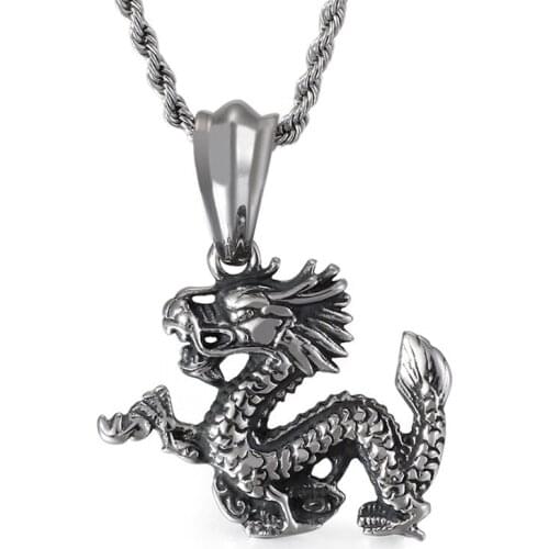 Chinese style jewelry Zodiac Dragon Pendant Stainless Steel Mens Faucet Pendant Punk Fashion Dragon