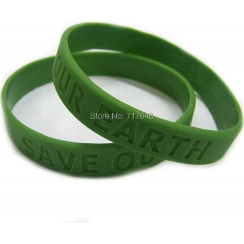 100pcs SAVE OUR EARTH awareness GREEN wristband silicone bracelets free shipping by epacket A