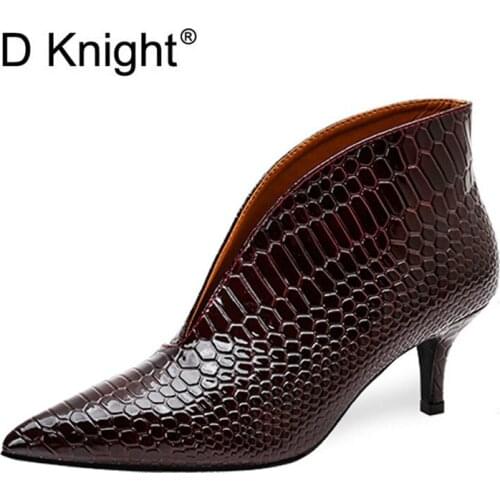 2020 New Arrival Pointed Toe Thin High Heels Boots Sexy V-mouth Shoes Fashion Shoes Women Boots Snake Patent Leather Ankle Boots