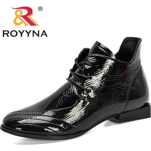 ROYYNA 2020 New Designers Ankle Boots Women Winter Single Shoes Low-heeled Patent Leather Round Toe Fashion Woman High Top Shoes