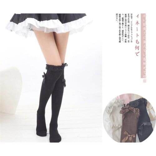 Women lace bow Stockings Sexy Over Knee Hosiery Anime Accesories Lolita Socks B427